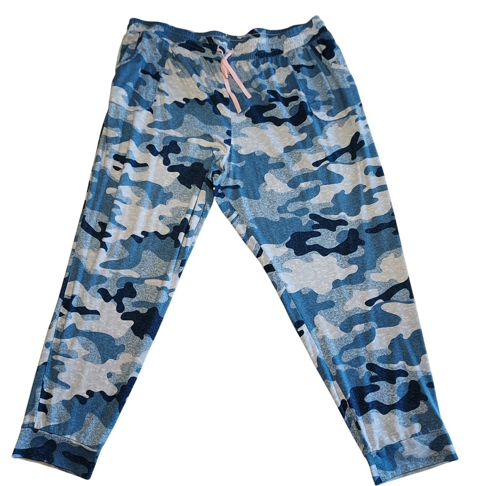 Jane and Bleecker Womens XXL Blue Camo Joggers Pajama Lounge Pants Camouflage